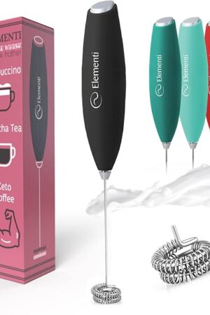 Elementi Milk Frother Wand - Easy to Use Handheld Electric Stirrer for Powder Drinks, Durable & Powerful Coffee Whisk & Protein Powder Mixer Wand, Hand Frother, Coffee Stirrers Electric Mini (Black)