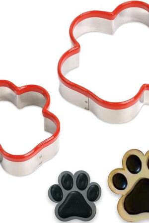 2Pcs Dog Paw Cookie Cutters, Treats Cutter, Homemade Biscuit Treats Cutters, Coated With Soft PVC for Protection, 4.1" 3''