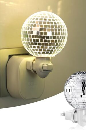 Disco Ball Night Light Plug in Wall LED Lamp Silver Disco Nightlight Reflective Mirror Ball Lights Decoration Gift for Bedroom, Bathroom, Toilet, Stairs, Kitchen Corridor