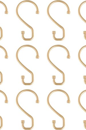 Bath Bliss 12 Pack S-Hook Shower Curtain Rings | Bathroom | Metal S Shaped Hooks | Easy Glide | Easy to Install | Hang Mugs, Pans, Towels | Satin Gold