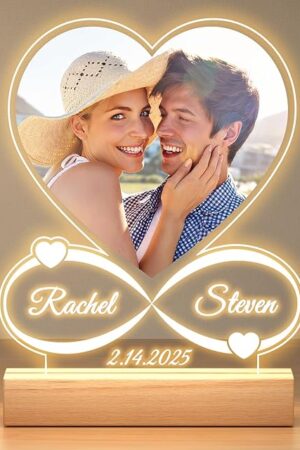 Custom Picture Frames with Photo, Customized Photo Frame with Night Light, Personalized Picture Frame, Personalized Anniversary Birthday Gifts for Women Men Him Her Girlfriend Boyfriend Couples