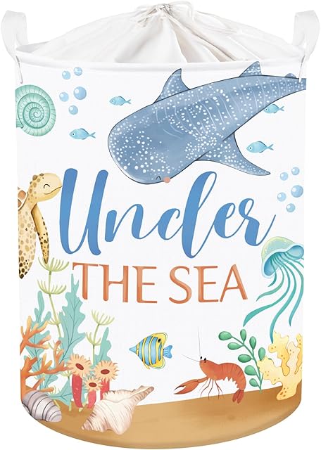 Clastyle Fish Sea Turtle Baby Basket Ocean Coral Seaweed Starfish Toy Book Shelf Basket Waterproof Pool Toy Beach Towel Storage Bin Large Dirty Clothes Laundry Hamper, Crab, 36 * 45 cm