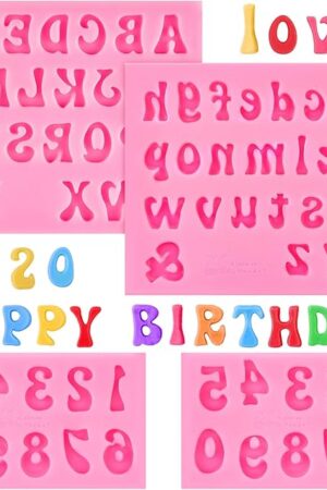 4 Pcs Silicone Letter Molds for Chocolate, 0-9 Number and 26 Alphabet Letter Molds Fondant Mold for Edible Cake Dessert Decorating