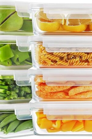 Bayco 8 Pack Glass Food Storage , Meal Prep Containers, Airtight with Lids - BPA-Free & Leak Proof (8 lids & 8 Containers) 30oz
