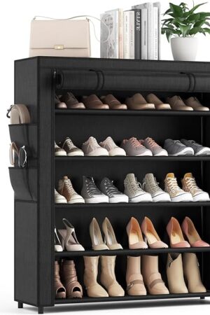 5 Tier Large Vertical Shoe Rack with Cover Shoe Organizer Storage