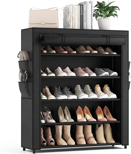 5 Tier Large Vertical Shoe Rack with Cover Shoe Organizer Storage
