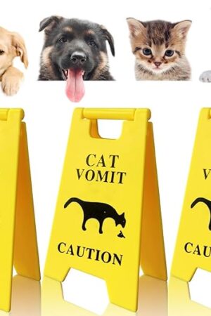 Dog and Cat Vomit Caution Sign 3Pcs Cat Vomit Sign 5 Inches Cats Vomits Warning Signs Desk Decorations Funny Novelty Cats Signs Best Gifts for Cat Lovers and Pet Enthusiasts(Yellow-C)