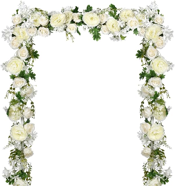 DearHouse 2Pack Artificial Peony Flower Garland - Silk Peony Garland with White Flowers for Wedding Party Table Decoration,6ft/Strand