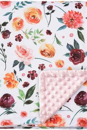 BORITAR Baby Blanket for Girls Super Soft Double Layer Minky with Dotted Backing, Receiving Blanket with Elegant Floral Multicolor Printed Blanket 30 x 40 Inch(75x100cm)