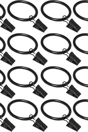 16 Pack Curtain Rings with Clips, Window Clip Rings Black Curtain Hooks Hangers Clip Rings for Hanging Drapery Drapes Bows, Small 1.26 Inch in Diameter, Fits up to 1" Rod