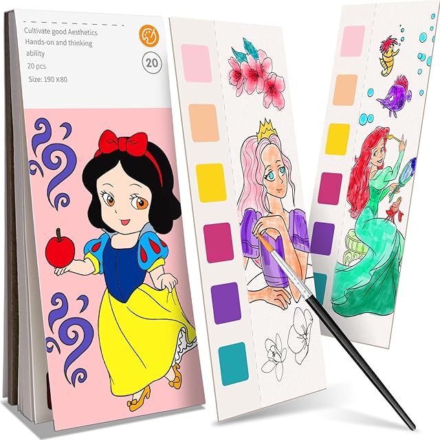 The Paint with Water Coloring Books for Kids, Pocket Mess Free Watercolor Painting Sets for Kids Ages 3 4 5 6 7 8+, Water Color Paint Set Arts and Crafts Gift for Boys Girls, Princess