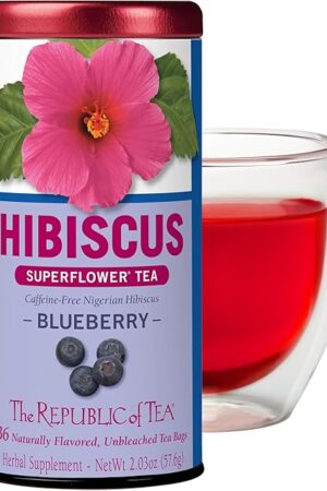 The Republic of Tea, Hibiscus Blueberry Superflower Herbal Tea, 36 Tea Bag Tin