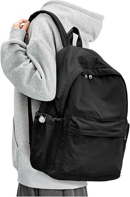 Simple Black Backpack, Casual College Backpack High School Bookbag for Teens Girls Boys Women Men Daypack