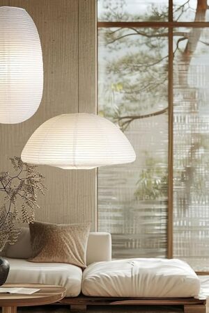 White Paper Lanterns 19+21inch 2PCS Large Rice Paper Lamp Shade Hanging Semicircular and Elliptical Pendant Light Shade Chinese Lantern for indoor bedroom,living room.gift for her