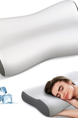 Cervical Neck Pillow - Contour Neck Pillows for Neck Pain Relief, Ergonomic Side Sleeper Pillow for Sleeping, Orthopedic Memory Foam Pillows for Back & Stomach Sleepers with Cooling Pillowcase