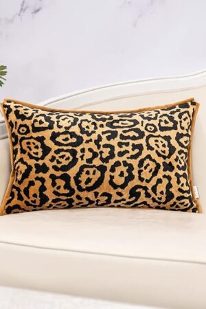 Yangest Black and Gold Rectangle Pillow Cover Cut Velvet Leopard Print Cushion Cover Luxury Modern Pillowcover for Couch Living Room Bedroom,12x20 Inch