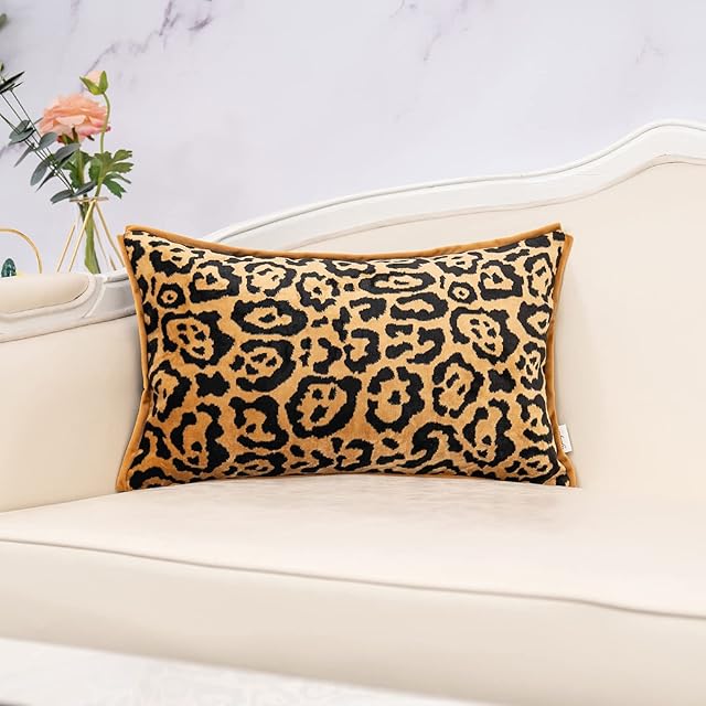 Yangest Black and Gold Rectangle Pillow Cover Cut Velvet Leopard Print Cushion Cover Luxury Modern Pillowcover for Couch Living Room Bedroom,12x20 Inch