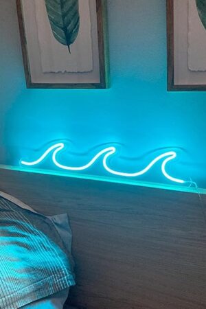 Wave Neon Signs Light Blue LED Night Lights With Dimmable Switch For Kids Wall Decor USB Powered For Living Room Bar Bedroom Christmas Gift(11.8 * 3.9")