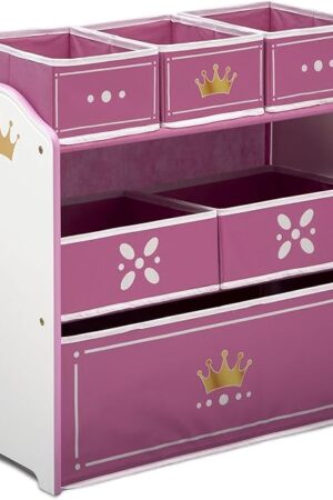 Delta Children Princess Crown Design & Store 6 Bin Toy Storage Organizer - Greenguard Gold Certified, White/Pink