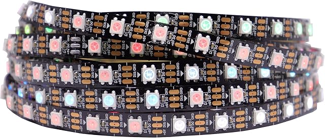 WS2812B IC RGB 5050SMD ECO Individual Addressable LED Strip Light, 16.4FT 300LED 60LED/m Flexible Full Color IP30 DC5V Black PCB for DIY Project (No Power Adapter or Controller)