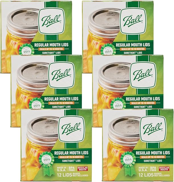Ball Mason Jar Lids, Regular Mouth, 12 CT (Pack of 6)