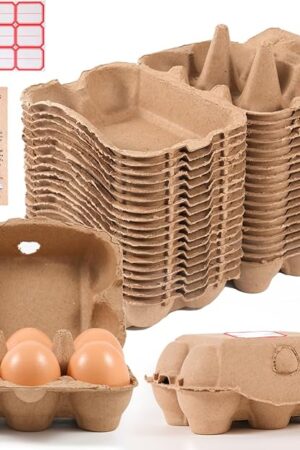 40 Pack Half Dozen Egg Cartons Bulk 6 Count, Empty Natural Paper Pulp Egg Cartons Reusable, Strong Sturdy Design Made from Natural Cardboard.