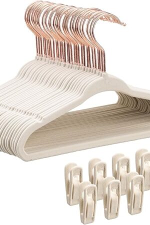 Baby Velvet Hangers 30 Pack - 11 Inch Premium Felt Non Slip Kids Hanger for Infant & Toddler Clothes - 0.2" Slim Space-Saving Baby Felt Hangers for Children's Closet with 10 Clips - Beige
