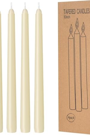 4 Pack Ivory Taper Candles - Taper Candles 10 Inch Dripless, Smokeless & Unscented - 8 Hours Long Burning - Hand Poured Tall Candlesticks - Ideal for Weddings, Dinner Parties, and Home Decor