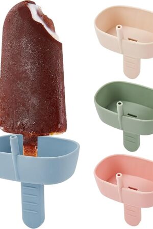 4Pack Drip-Free Silicone Popsicle Holders, AODISTUCE Popsicle Holder with Straw | with 2 Slots Fit Standard & Wide sized sticks Drip Free Popsicle Stick Holder Popsicle Drip Catcher