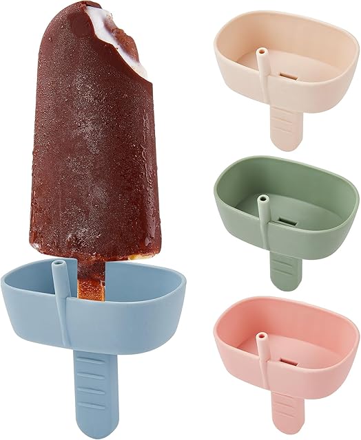 4Pack Drip-Free Silicone Popsicle Holders, AODISTUCE Popsicle Holder with Straw | with 2 Slots Fit Standard & Wide sized sticks Drip Free Popsicle Stick Holder Popsicle Drip Catcher