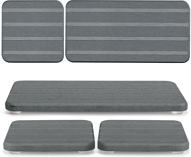 3PCS Water Absorbing Stone Tray for Sink,Stone Drying Tray,Diatomite,for Placing Kitchen and Bathroom Supplies,8 × 4inch and 4 × 4inch-Dark Gray