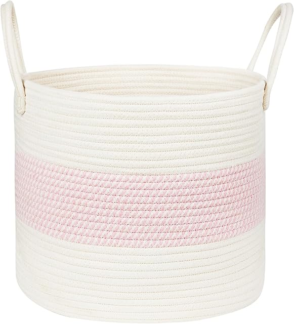 Woven Cotton Rope Storage Basket With Handle Laundry Blanket Basket Living Room For Organizing