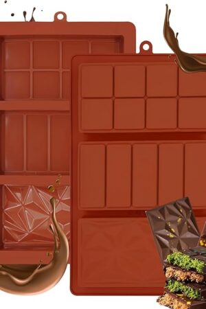 2 PCS Chocolate Bar Mold Silicone Dubai Chocolate Mold 1.4 Inch Deep Silicone Molds Large Candy Bar Mould for Filling Pistachio, Candy, Snacks