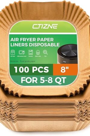 Disposable Air Fryer Paper Liners: 100PCS 8 Inch Square Liners for Air Fryer, Grease and Water Proof Non Stick Basket Parchment Paper