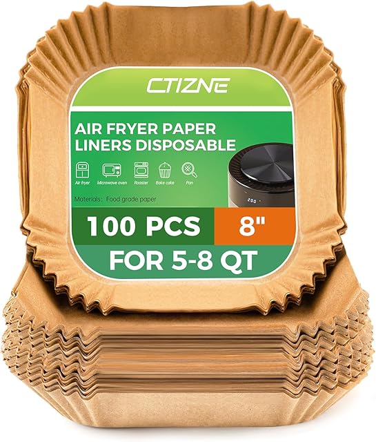 Disposable Air Fryer Paper Liners: 100PCS 8 Inch Square Liners for Air Fryer, Grease and Water Proof Non Stick Basket Parchment Paper