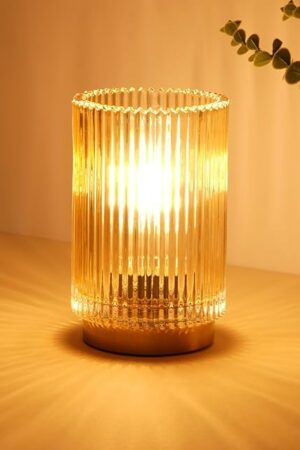 Battery Operated Lamp, Cordless Table Lamp with Timer, Desk Bedside Lamps with LED Warm Light, Glass Small Table Lamp for Bedroom, Bathroom, Living Room, Home Decor - Amber