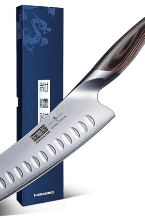 7 Inch Japanese Chef Knife, Ultra Sharp High Carbon Stainless Steel Kitchen Knife, Professional Santoku Knives with Ergonomic Pakkawood Handle