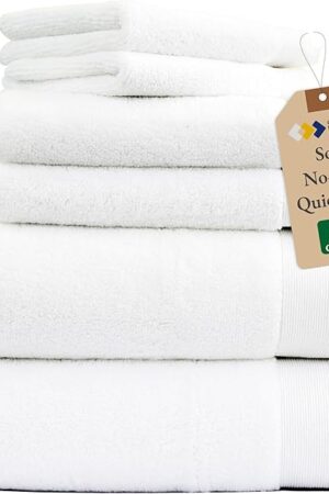 California Design Den Extra Soft & Fluffy 100% Cotton Towels - 6 Piece Towel Set, Quick Dry Towel & Highly Absorbent, Hotel Bath Towel Set - 2 Bath Towels, 2 Hand Towels & 2 Washcloths (White)