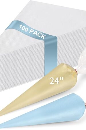 24 Inch Extra Large Piping Bags Disposable, 100 Pieces Icing Bags, Tipless Piping Bags, Thickened Pastry Bags, Non-Slip & Anti-Burst, Frosting Piping Bags for Cakes Cookies Decoration
