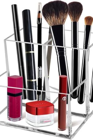 Clear Acrylic Makeup Brush Organizer Cosmetic Brushes Storage Holder 3 Slots for Desk for Vanity