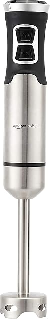 Amazon Basics Multi-Speed Immersion Hand Blender for Kitchen Mixing, Smoothies, Soups, 500 Watt Powerful, Silver