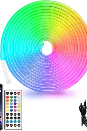 16.4ft LED neon Lights with Remote APP Control IP65 Waterproof Flexible Neon Strip Lights 24V RGB LED Rope Lights for Bedroom Room Outdoors Décor