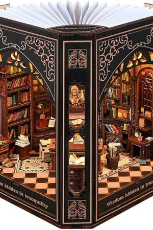 Book Nook Kit with Nightlight – Type-C and Battery Powered DIY Bookshelf Decor, Perfect for Home and Office Gift（Classical Library）
