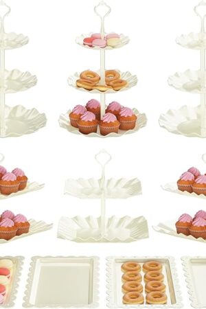 10 PCS Cupcake Stand Holder, Dessert Table Display Set, Treat Table Candy Cake Desert Tiered Tray, 3 Tier Serving Trays for Tea Party, Wedding Baby Shower Bridal Shower Decorations