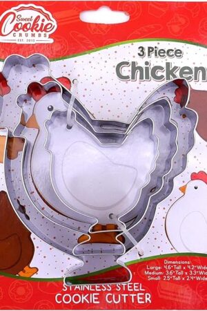 Chicken Cookie Cutter Set – Sharp & Stainless Steel Cooking Utensils – A Fun Fit for Sandwiches, Pancakes, Fruits & Crafts – Dishwasher-Safe 3-Piece Bakery Supplies by Sweet Cookie Crumbs