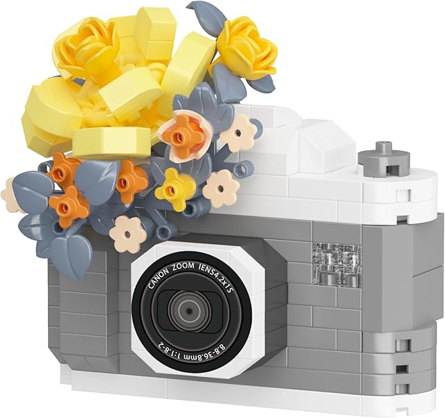 The Gray Rose Cute Flower Camera Series Mini Building Toy Bricks Micro Blocks Kit Miniature Toys Ideal for Home Decor Desktop