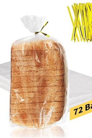 Bread Bags with Ties, 72 Pack Clear Bread Bags for Homemade Bread and 100 Ties, Adjustable Reusable Plastic Bread Bags, Bread Loaf Bags for Home Bakers and Bakery Owners
