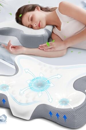 Cervical Neck Pillow, Side Sleeper Pillows, Ergonomic Neck Support Pillow for Neck Pain Relief, Orthopedic Contour Memory Foam Pillows for Side Back & Stomach Sleepers with Cooling Pillowcase