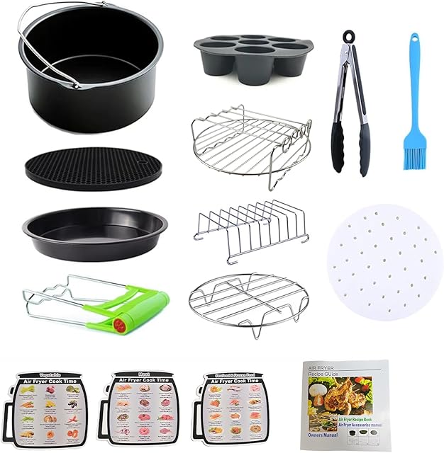Air Fryer Accessories Kit - 12pcs Universal for 4, 4.2, 5, 5.5, 5.8 QT Gowise Cosori Phillips Ninja Cozyna Air Fryer