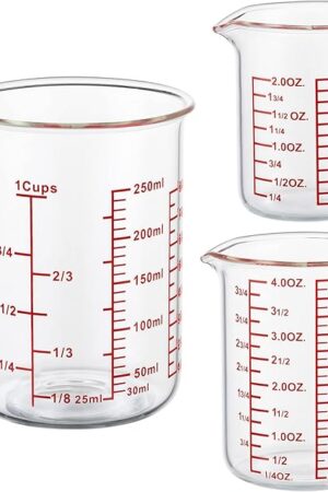 Ackers High Borosilicate Glass Measuring Cup Set with Pour Spout,60ml(2OZ),120ml(4OZ), 250ml(8OZ) Glass Measuring Beaker for Kitchen or Restaurant, Easy to Read